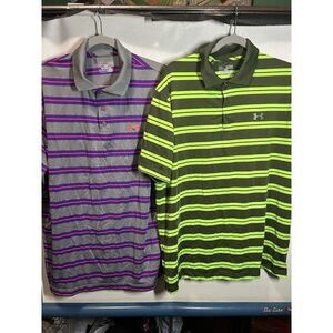 Lot Of 2 Under Armour Polo Shirt Men's Large Loose Fit Collard Button Lose Fit